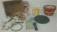 Group of craft and sewing supplies and more