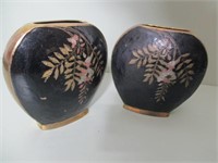 Vintage Pair of Brass black small vases