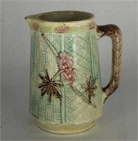 MAJOLICA POTTERY FLORAL PITCHER