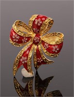 JOAN RIVERS Red Enamel Bow Brooch