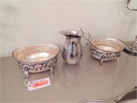 3 PC Lot of Silver Bowls & Ornate Pitcher