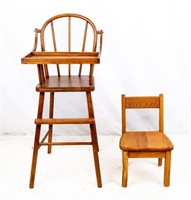 Antique Wood High Chair & Child's Chair