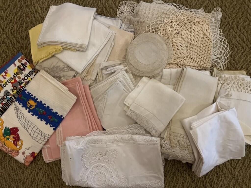 Assorted Lace & Cotton Tablecloths & Napkins