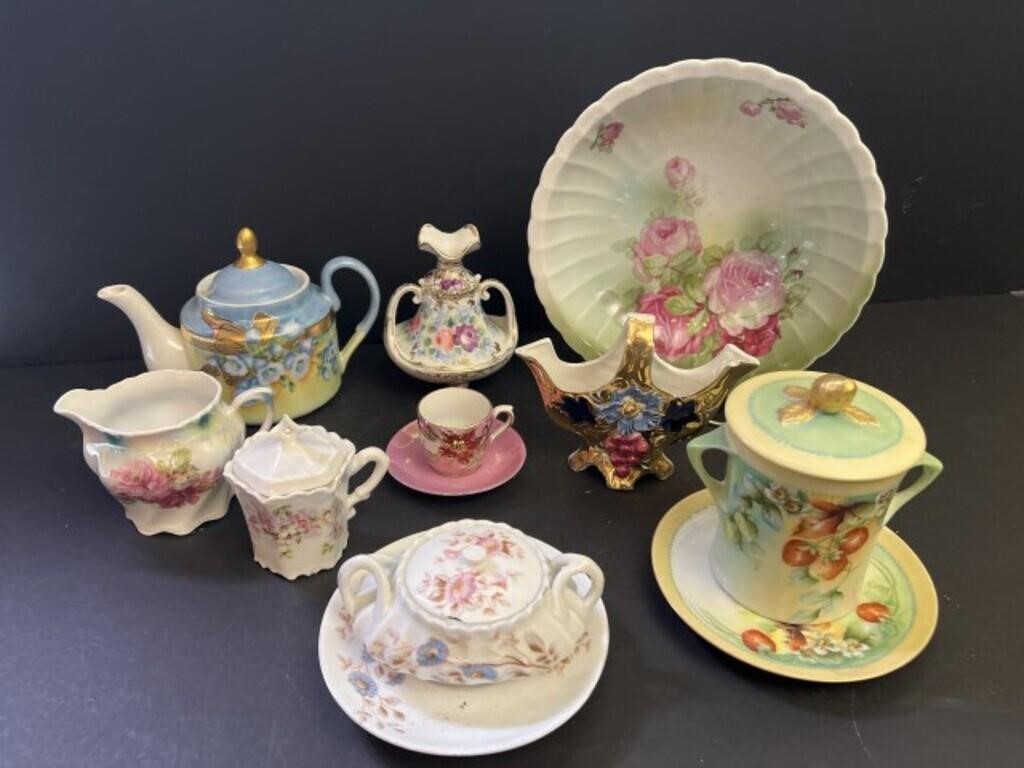 Large Grouping of Antique Hand Painted China