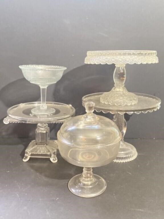 5 Patterned Glass Cake Stands & Compote