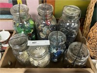 (6) Canning Jars with Buttons