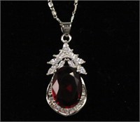 RUBY & WHITE SAPPHIRE STERLING SILVER PENDANT