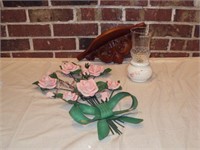 Home Decor Lot - Metal Wall Flower, Shelf + More