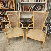 Pair of Mid Century Captain chairs w/ caned backs