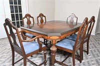 Antique Walnut & Marquetry Extendable Dining Set