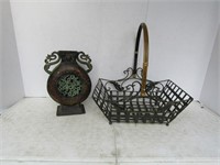 Large Metal Basket-18"sq., Ornate Vase