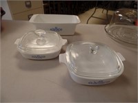 3 Corning Ware Dishes 2 w/lids, etched