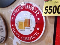 Free Beer Round Metal Sign