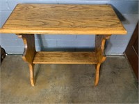 Vintage Oak Side Table, 26" Tall, 28" X 14" Top