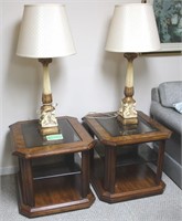 Wood/ Glass Side Tables & Vintage Lamps