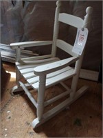 Childs white slat seat open arm rocking chair