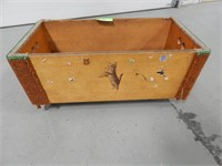 Wooden storage box on casters; approx. 35" W x 17