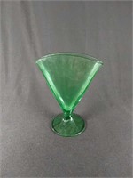 Vintage Green Glass Fan Shaped Vase