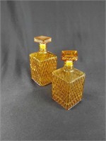 2 Vtg Amber Cut Glass Whiskey Decanters