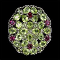 Natural Unheated  Peridot & Rhodolite Garnet Ring