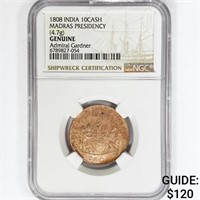 1808 India Madras Presidency 10Cash NGC Genuine