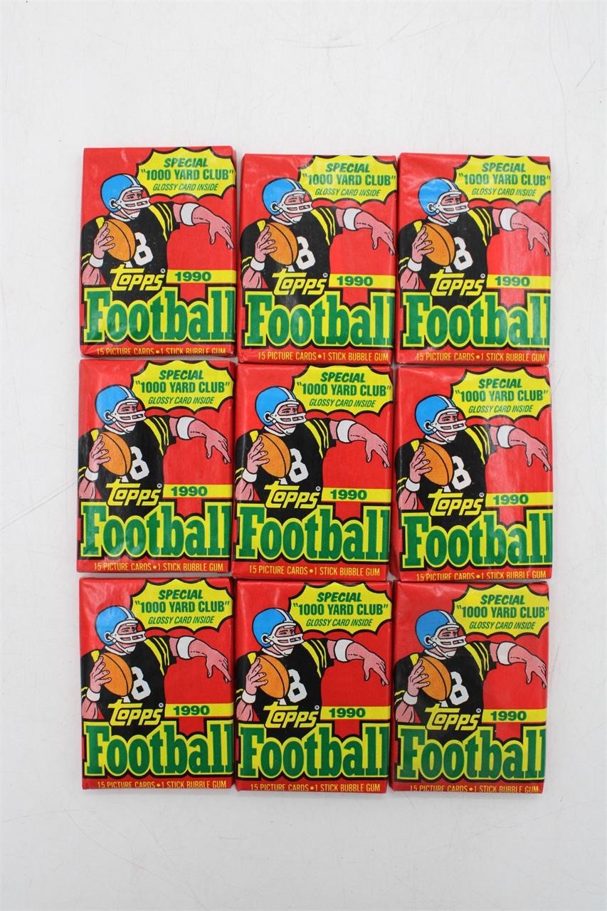 (9) 1990 TOPPS Bubble Gum Football Card Packs
