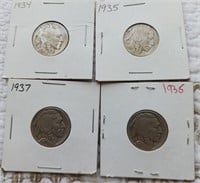1934 - 1937 Buffalo nickels set of 4