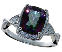 Radiant Cut 2.55 ct Mystic Topaz & Diamond Ring