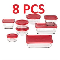 8 PCS ANCHOR HOCKING GLASS CONTAINERS W/ LID