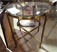 70s LA BARGE FRENCH BRASS & GLASS TABLE 25x27
