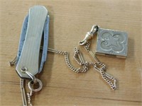 Pocket knife on watch fob with locket, could not