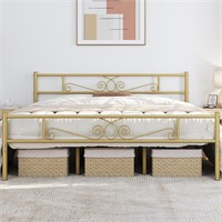 Yaheetech King Bed Frame  12.6  Antique Gold