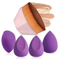 Foundation Brush with 4 Pcs Makeup Sponges Set