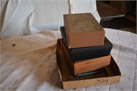 Three cigar boxes and record books