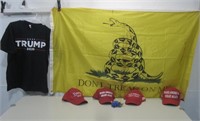 Assorted Trump Items & Don't Tread On Me Banner