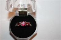 Sterling Silver Red Ruby 3 Stone Size 9