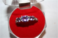 Sterling Silver Purple Sapphire 3 Stone Ring Size9