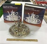 2 Silver Plated Mini 3pc Coffee Sets