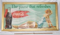 VINTAGE COCA-COLA FRAMED SIGN - NOTE CONDITION