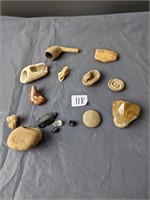 Indian Artifacts, Gems, Tooth & Fossils Lot