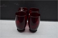 4 Anchor Hocking Royal Ruby Red Footed Tumblers