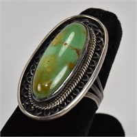 Indian Large Green Turquoise Ring Signed Cortez MT