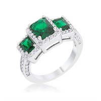 Radiant Cut 2.30ct Emerald Trio Stone Ring