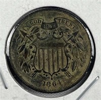 1864 US 2 Cent Piece, Nice Details