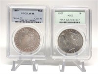 2 PCGS Graded Silver Dollars (Peace,Morgan)