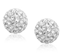 14k Gold Stud White Crystal Ball Earrings