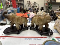 2PC CARVED MARBLE ELEPHANTS W STANDS NOTE