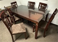 Nice Dining Room Set Glass Over Wooden Table &