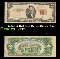 1953c $2 Red Seal United States Note Grades vf++