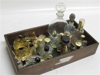 12"x 7" Wood Tray W/Vintage Parfume Bottles